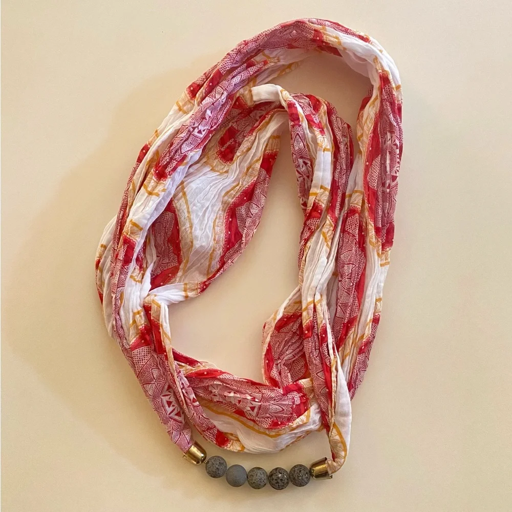 Doterra Essential Oils Diffusing Scarf Lava Beads Red White Mandala Boho